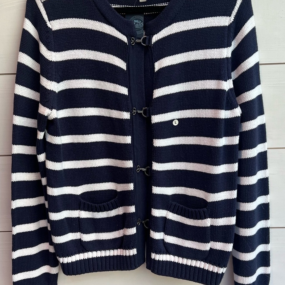 G.H. Bass & Co. LG Navy and Creme Striped Knit Cardigan Jacket